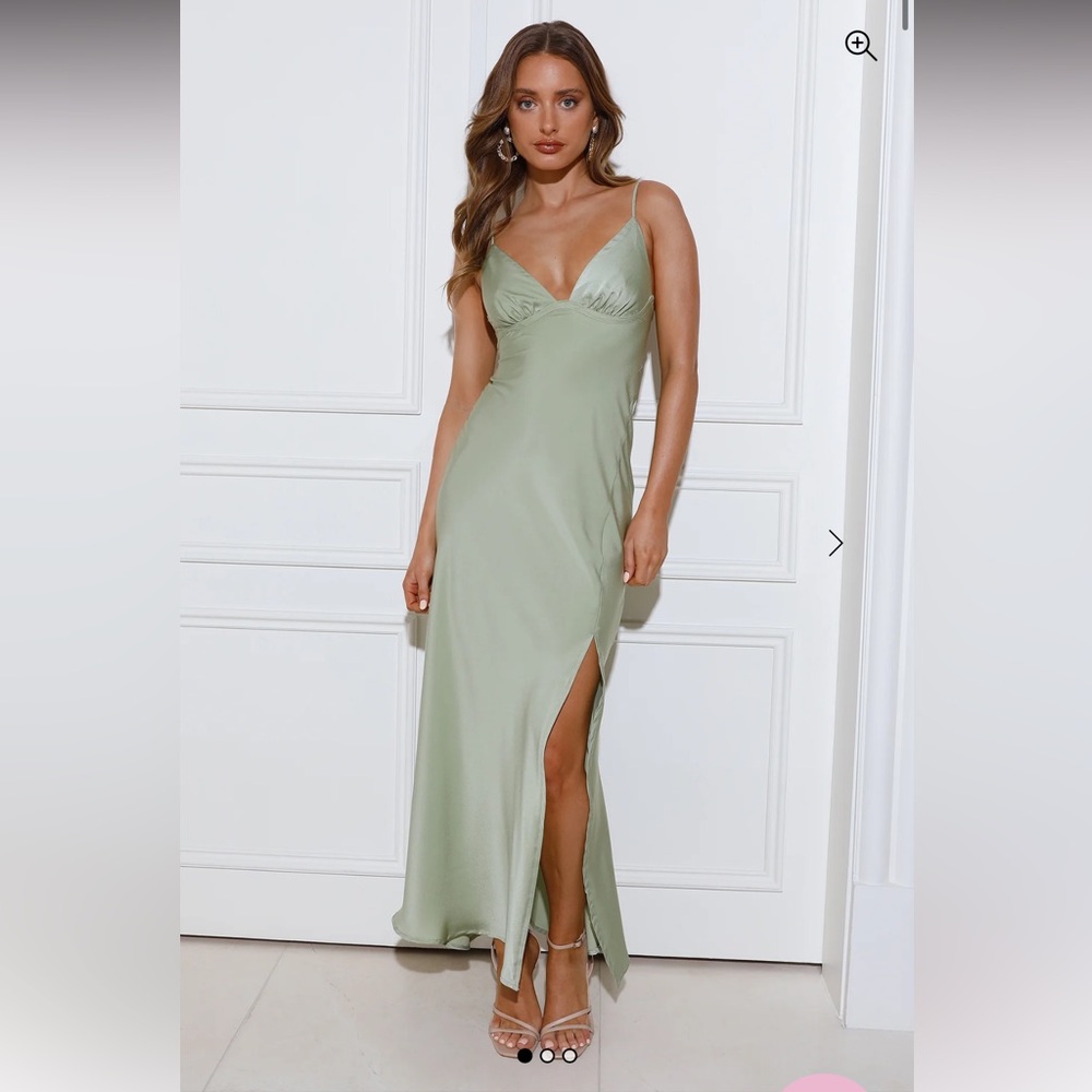 Satin Slip Dress with Side Slit - Sage Green